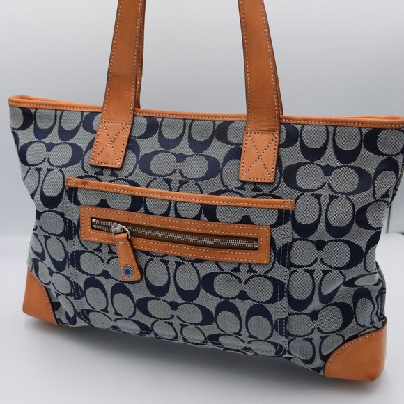 VINTAGE 2001 Coach Signature "C" Denim Blue Jacquard Canvas Tote - Picture 6 of 16